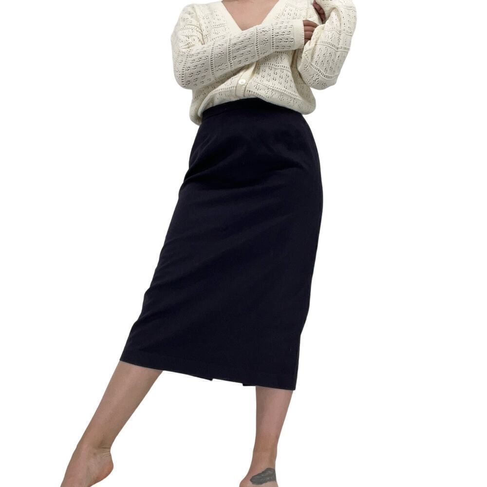 Vintage Michele Midi Skirt 100% Wool Navy Blue‎ 12 Petite